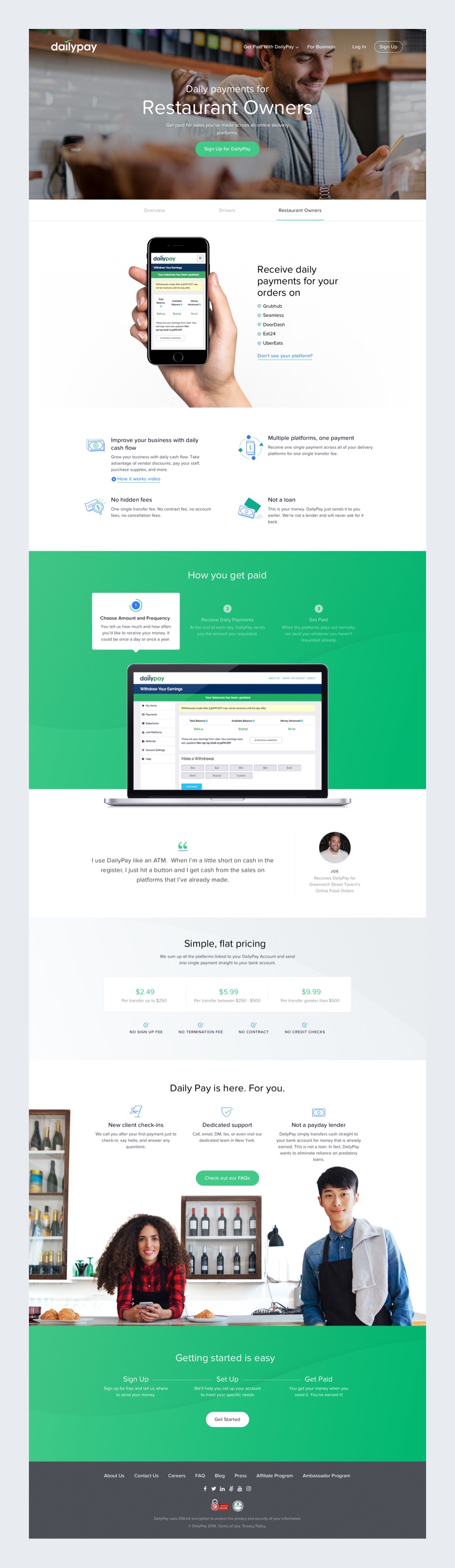 Restaurant Owners Page Design for DailyPay