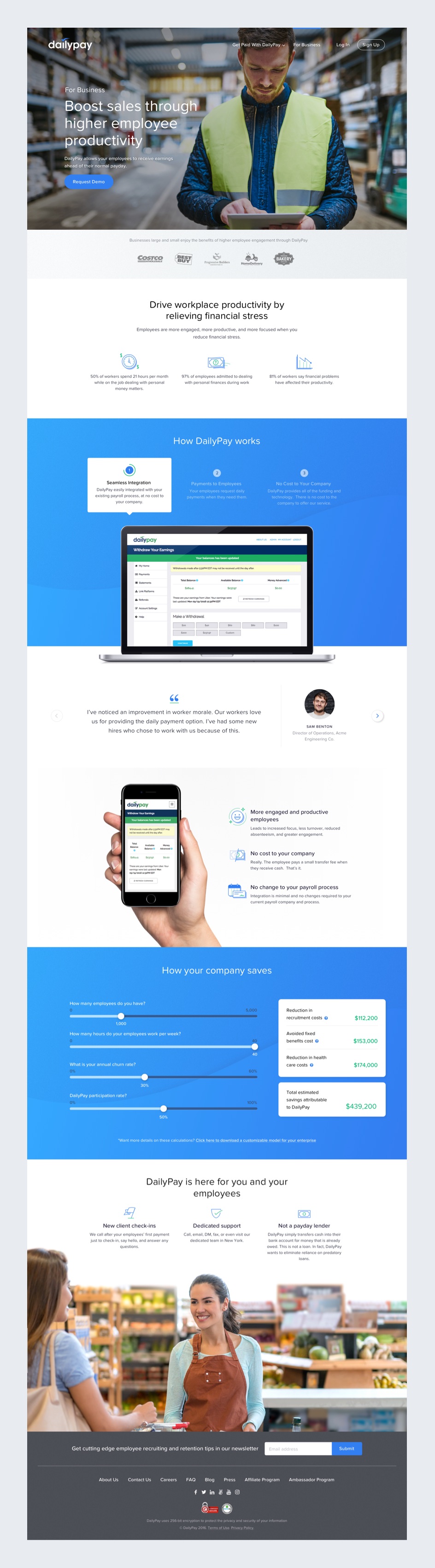 Business Owners Page Design for DailyPay