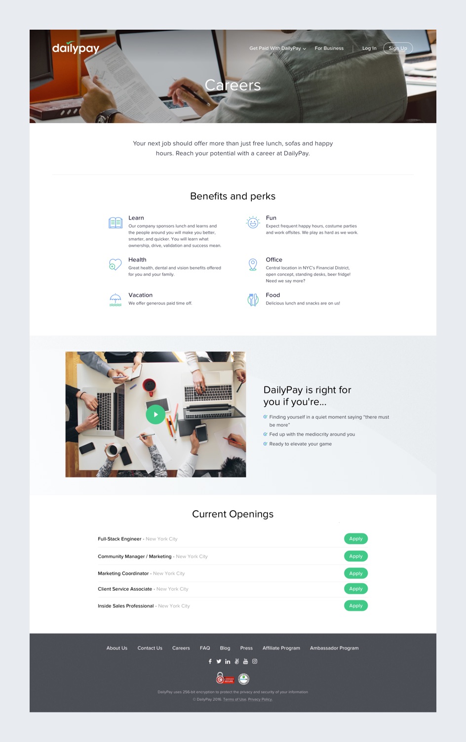 Basic Page Design for DailyPay